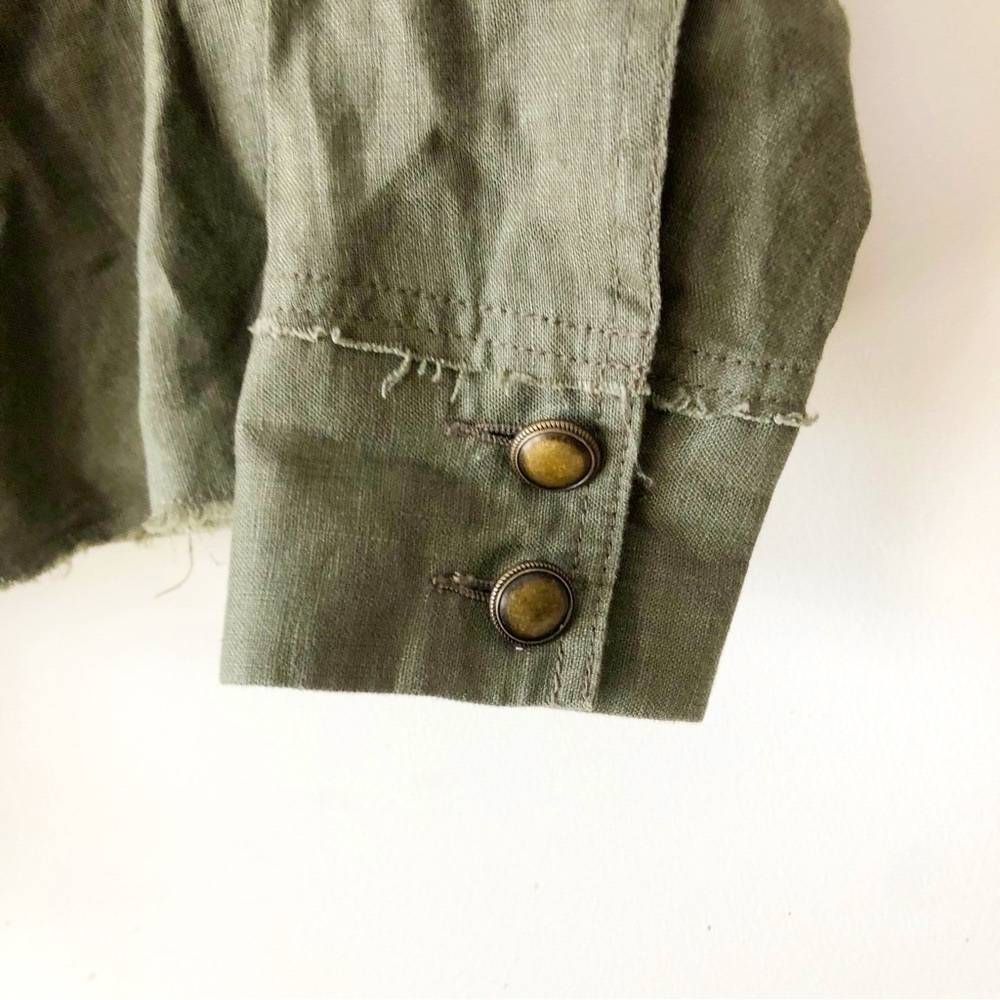 International Concepts 100% Linen Embroidered Olive Green Utility Jacket Sz M - Picture 11 of 13